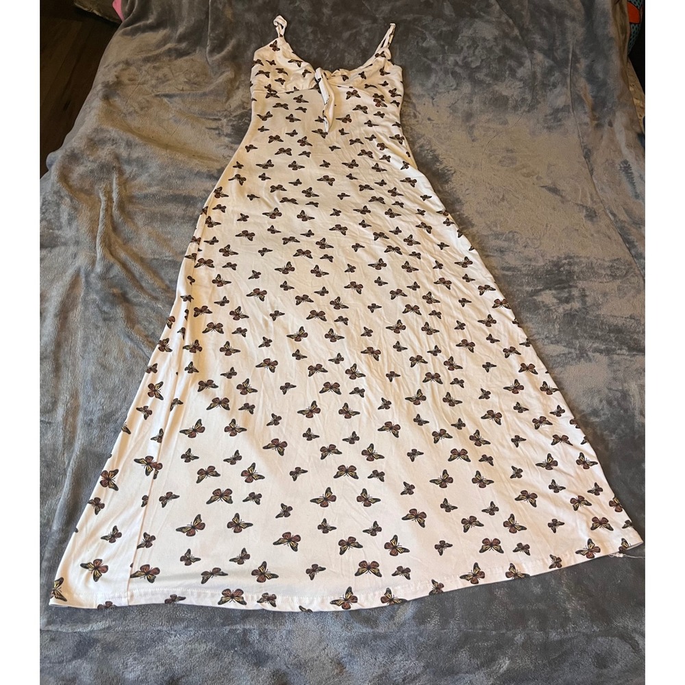 J for Justify Women White Butterfly Print Tie Front Maxi Dress Small Sleeveless
